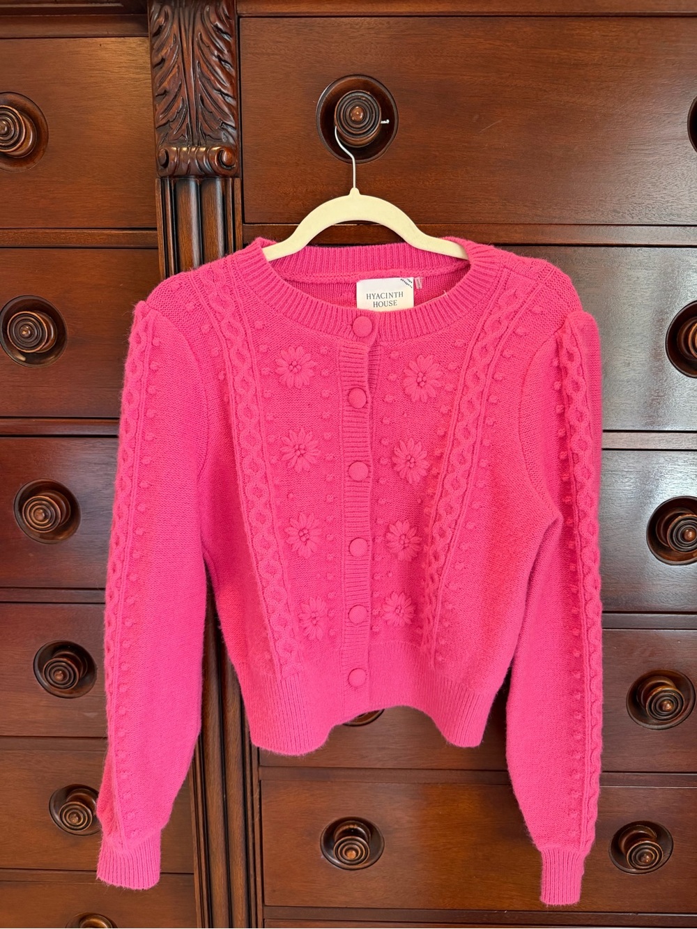 Women's Hot Pink Floral Knit Cardigan